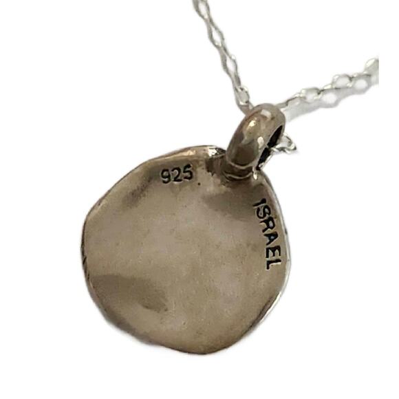 Modernist Israel Sterling Silver Medallion Pendant Necklace, 18" long - Picture 2 of 7